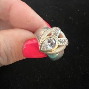 925 STERLING SILVER CZ RING WITH GOLD ACCENT